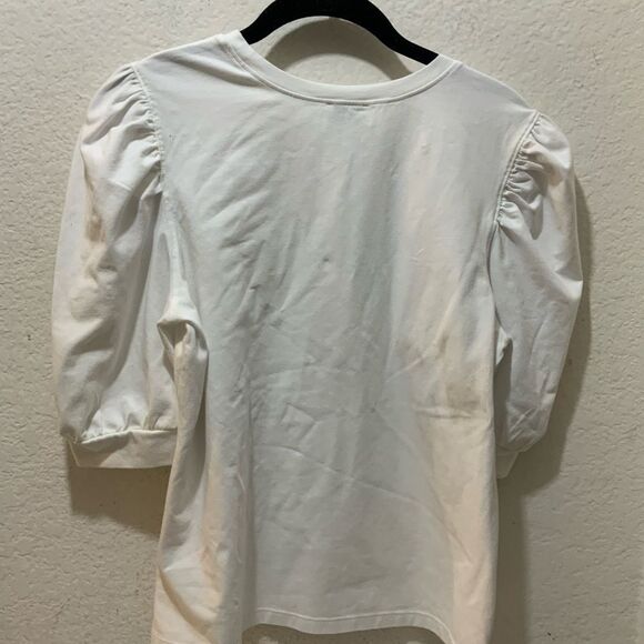 New The Drop Mariko Puff-Sleeve Crew-Neck Stretch Jersey T-Shirt in white - Picture 9 of 12